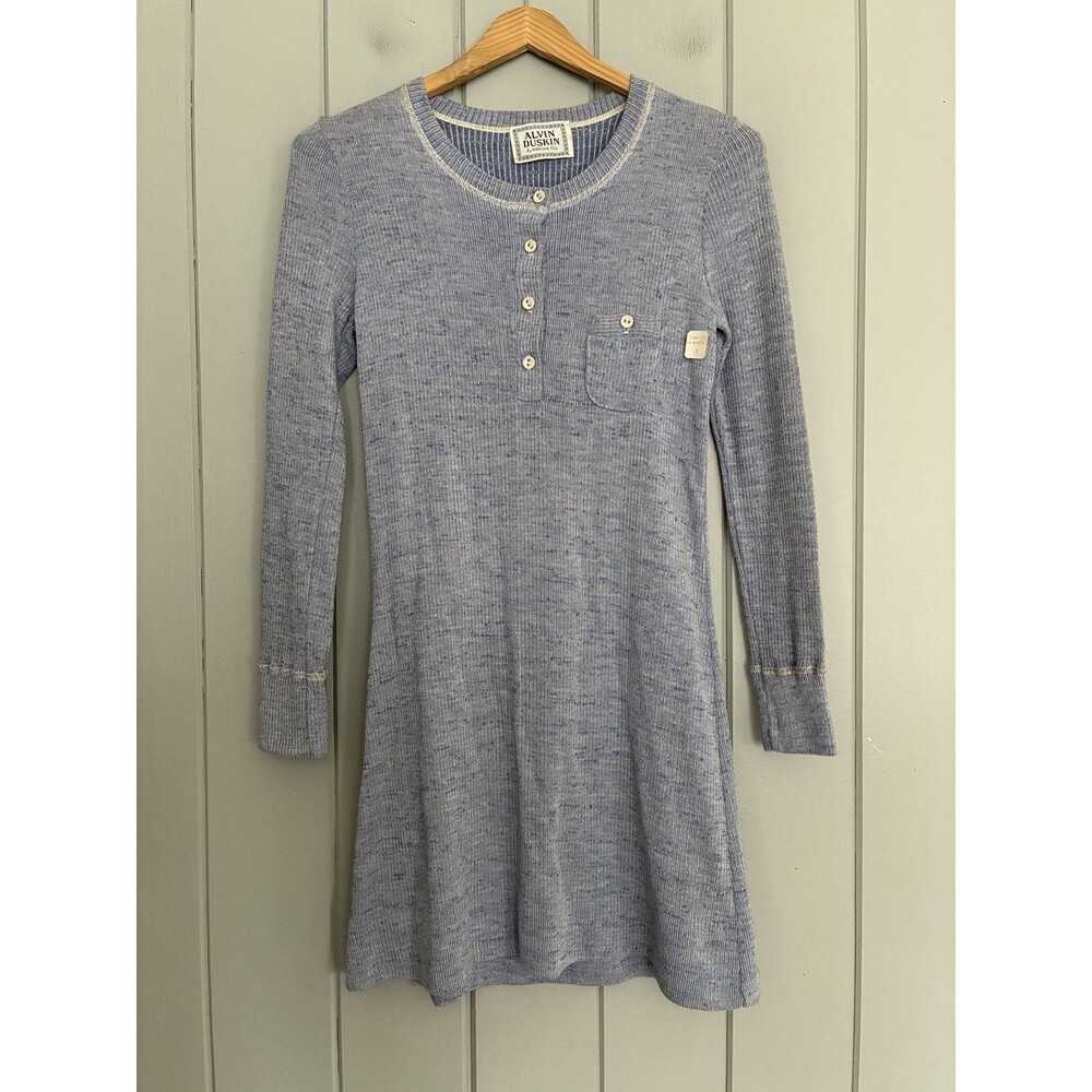 NEW Alvin Duskin Marsha Fox Dress S/XS Womens Blue Retro 60s Mod Henley Thermal